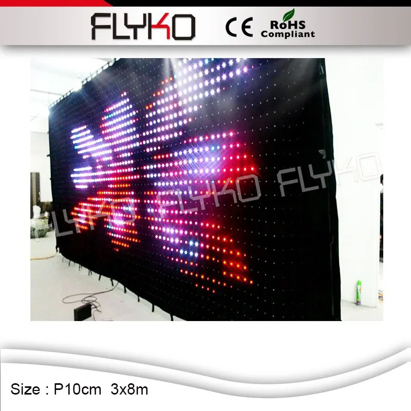 

Flyko P10 3*8m solar led stage light programmable led video curtain with PC controller/DMX
