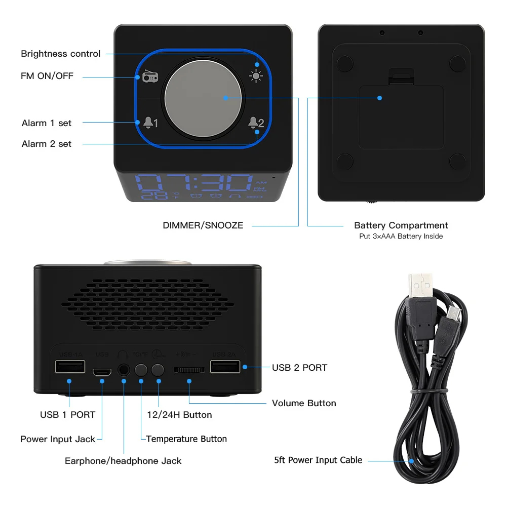 Сигнализация спальня мини портативный с FM радио Повтор домашний двойной USB многофункциональный регулируемый яркость подарок цифровой дисплей громкий