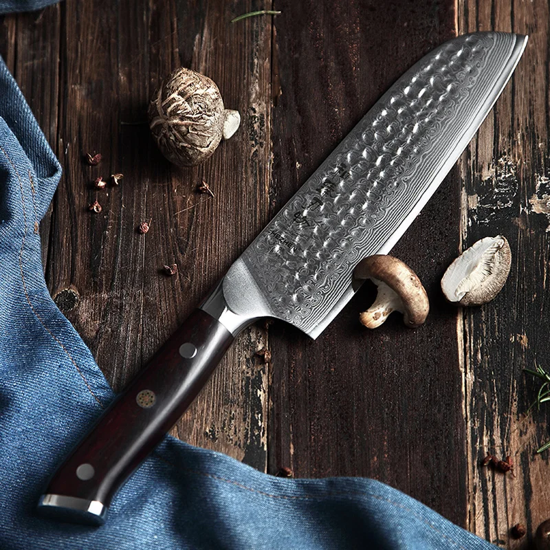 HEZHEN 7'' Santoku Knife 67 Layers Damascus Steel Cooking Tools Cleaver