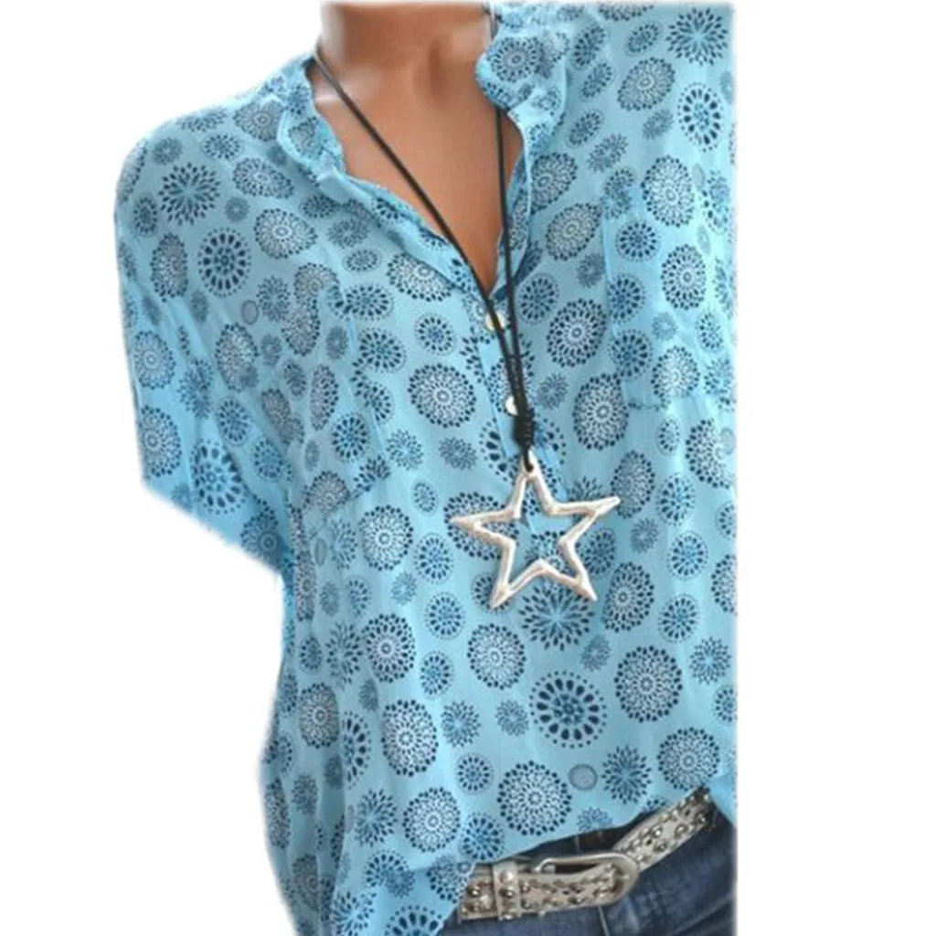 

Feitong Womens Blouses And Tops Casual Print V-Neck Short Sleeve Shirt Blouse Tops Plus Size Blusen Damen Women's Summer Blouse