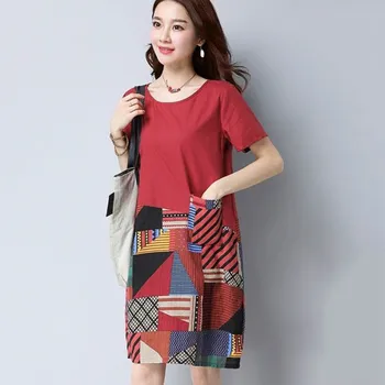 

Women Lady Girl Dress Printing Short Sleeve Round Collar Casual Medium Length Summer Clothing Best Sale-WT