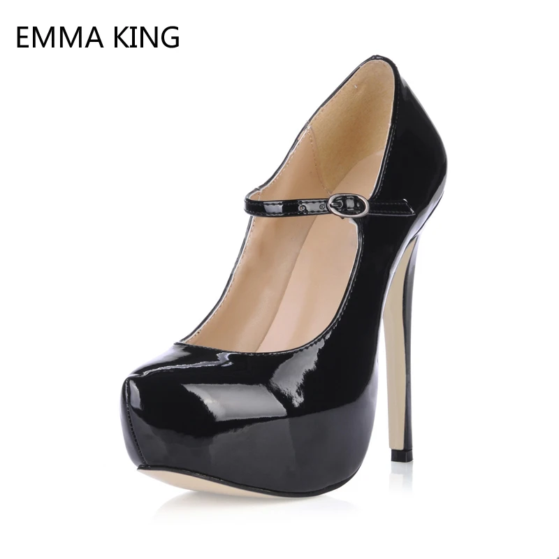 

Women High Heels Platform Round Toe Mary Janes Shoes Sexy Party Pumps Fuchsia Stiletto Heels 14cm Vintage Shoes Zapatos De Mujer