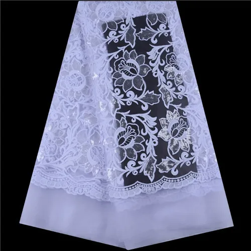 Latest Royal Blue African Embroidery Tulle Lace Fabric High Quality French Milk Silk Lace Fabric With Sequins 5 Yards 1611 - Цвет: As Picture