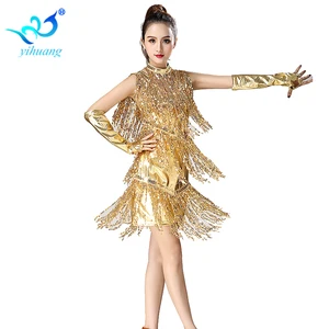1920s Dress Flapper Costume Gatsby Outfits Charleston Party Sequin Latin Dance Dress Performance Dress In Necklace Gloves