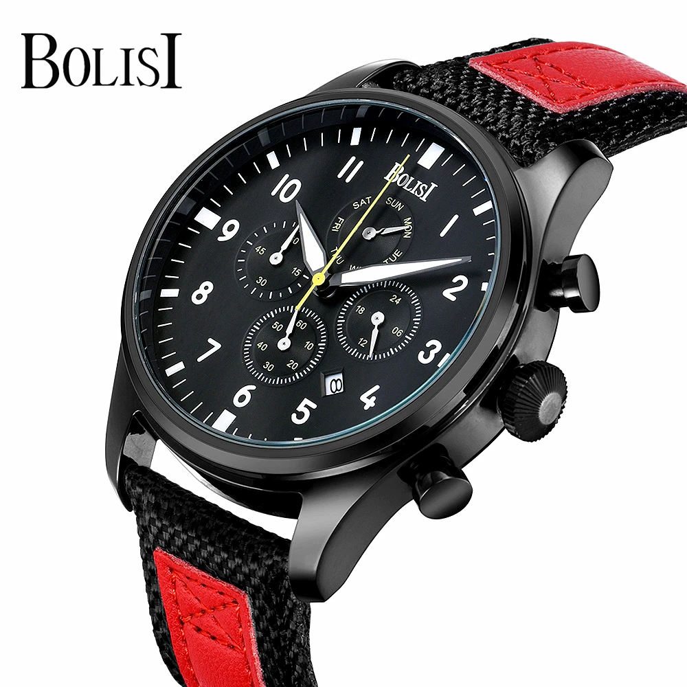 

BOLISI Original Brand Mens Watches Leather Sport Wristwatch Fashion Clock Waterproof Men Sport Quartz Watch Relogio Masculino