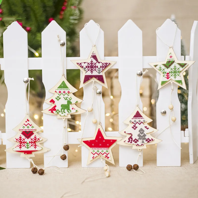 

Wooden Christmas tree Star with Bell Christmas Tree Hanging Decor Christmas Ornaments for Home Decorstion