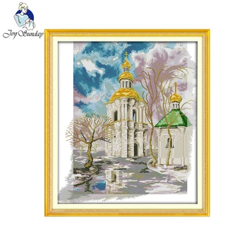 

Joy Sunday scenic style Winter castle cross stitch patterns designs needlepoint patterns stitchery kits for home decoration