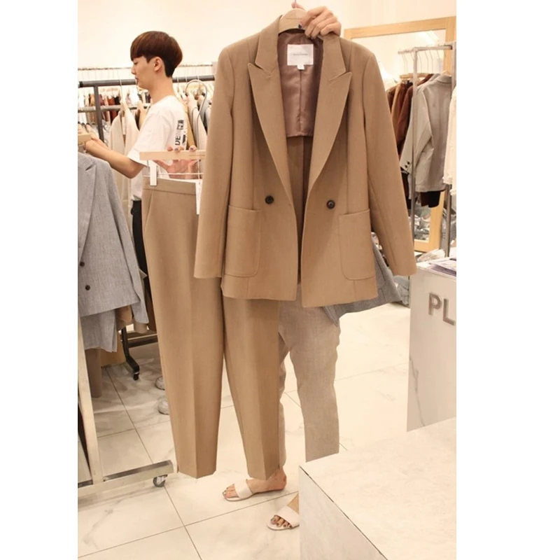 

Set female 2019 spring and autumn new slim small suit trousers two sets of temperament solid color wild fashion women's clothes