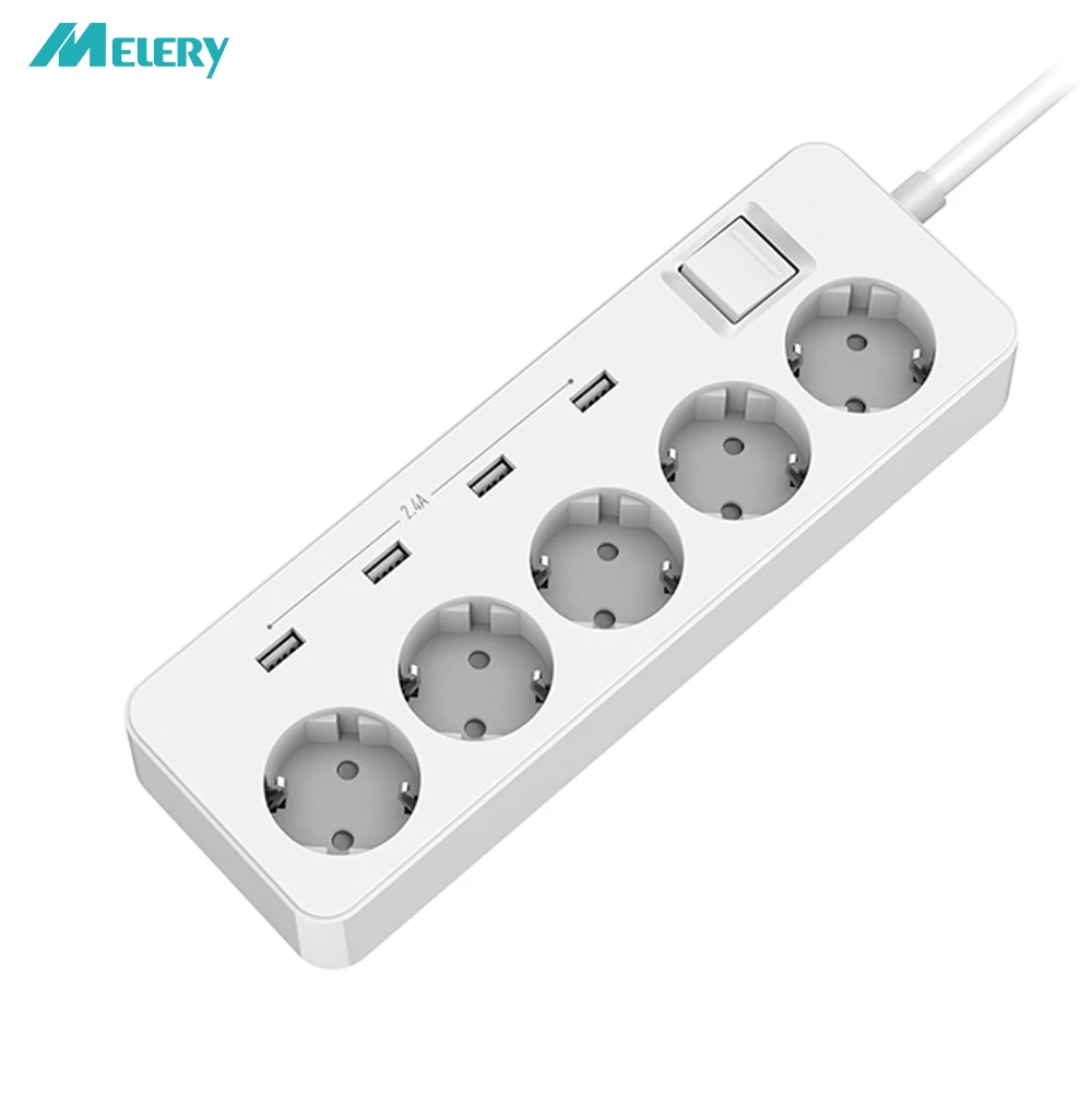 

USB Power Strip Surge Protection 5 AC EU Outlets Power Plug Socket with USB 4 Port Charging Adapter with 1.5m Extension Cord