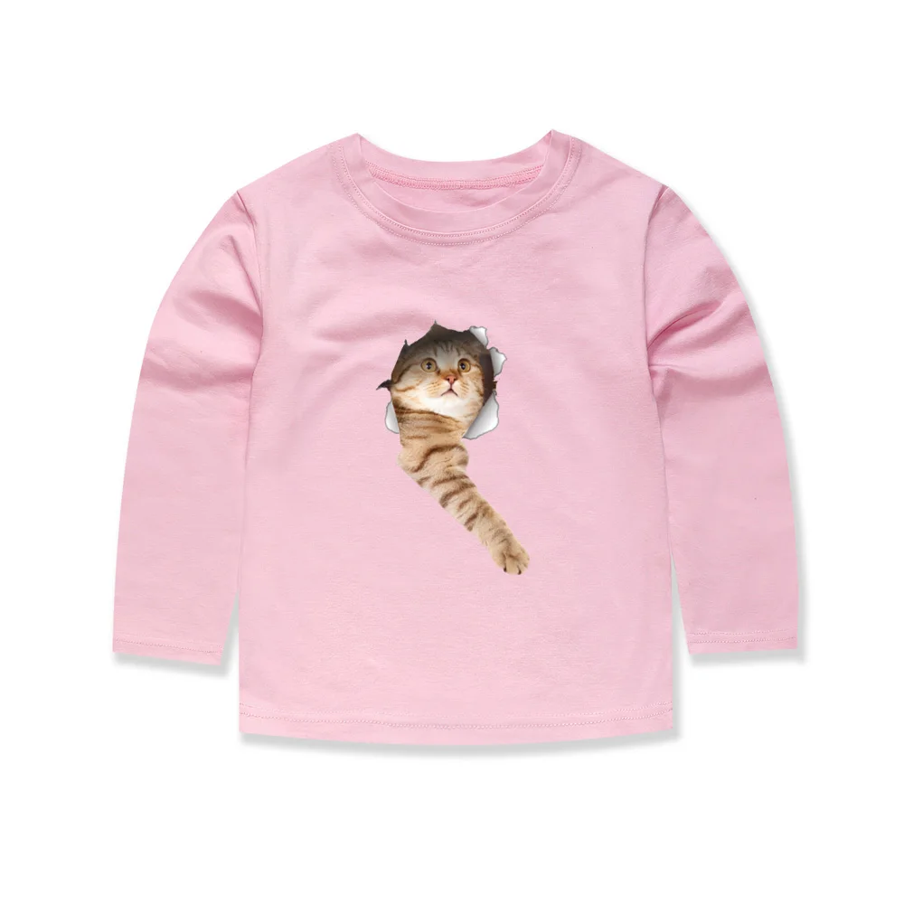 Футболка с 3D принтом Футболки для мальчиков и девочек Футболка с рисунком кота весенне-Осенняя детская одежда с длинными рукавами для маленьких девочек и мальчиков футболки с принтом кошки - Цвет: 4L-TB10