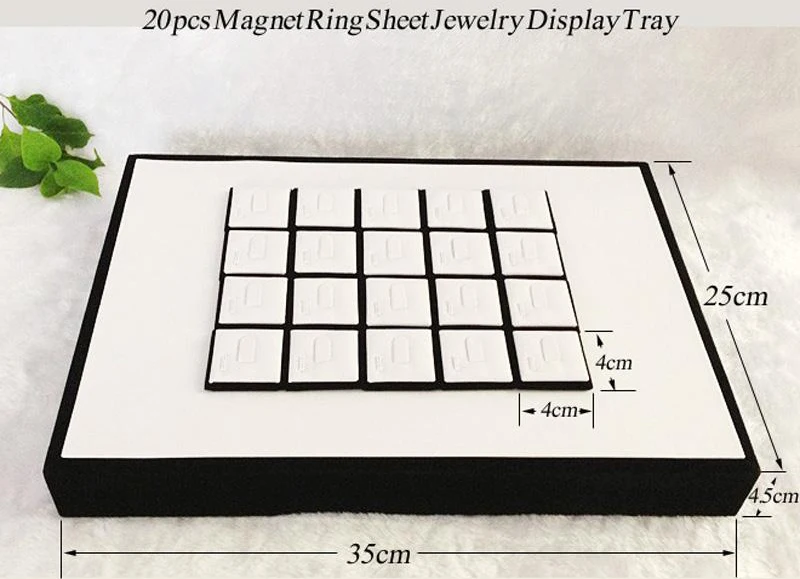 Портативный белый искусственная кожа и черное кольцо Дисплей Стенд Блок лоток 20 Магнит держатели колец ювелирный магазин счетчик топ Органайзер чехол