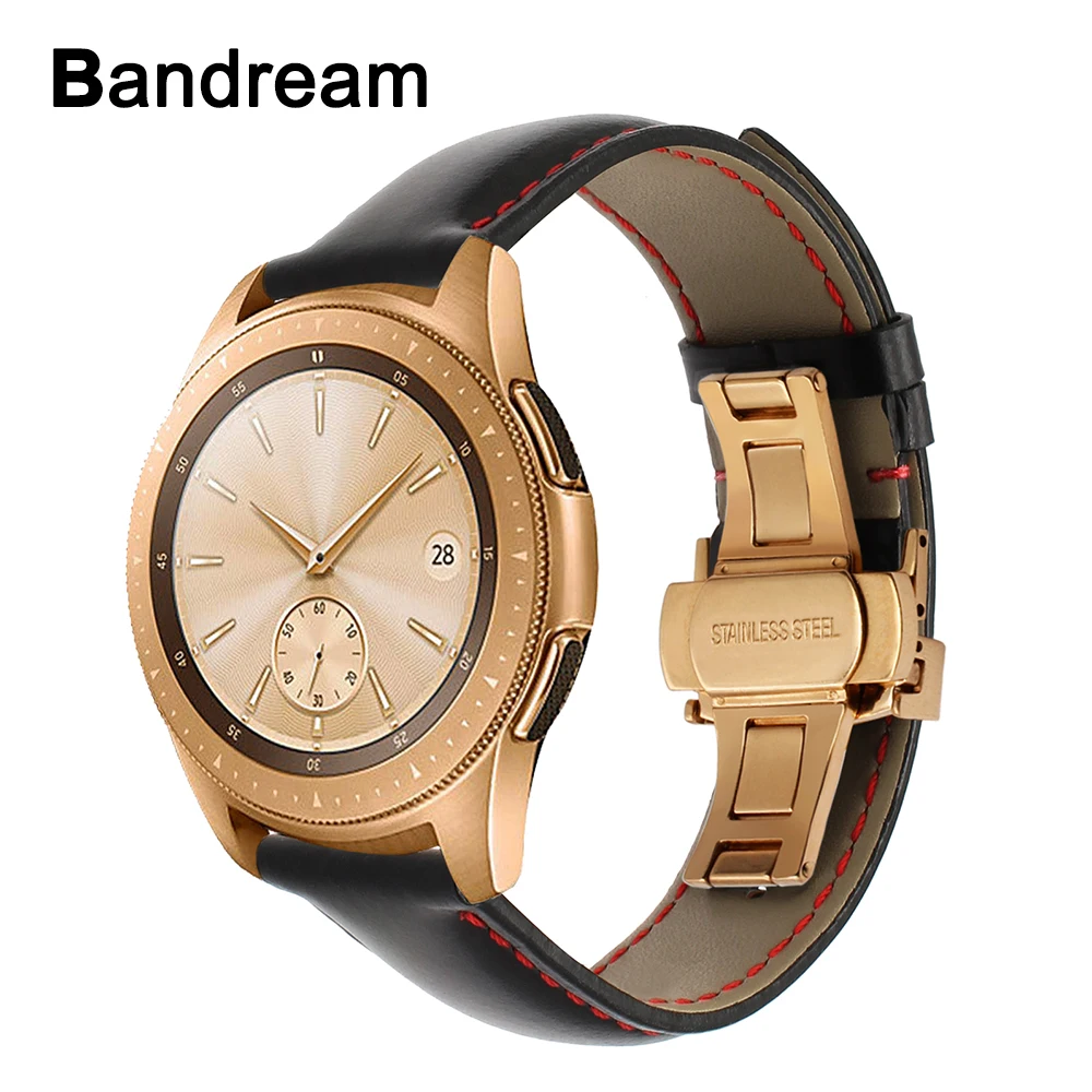 

Genuine Leather Watchband 20mm 22mm for Samsung Galaxy Watch 42mm 46mm R800/R810 Active Quick Release Band Butterfly Clasp Strap