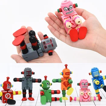 

Wooden Robot Toy Early Learning Elastic Deformation Robots Figure Toys for Children Kids Adults S7JN