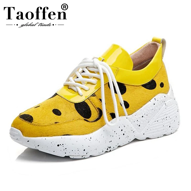

Taoffen New Fashion 2019 Real Leather Ins Hot Style Vulcanized Shoes Women Club Sneakers Platform Air Cushion Trendy Size 35-42