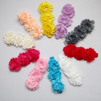 

2017 wholesale newborn headband fabric flowers 3pcs shabby chic flowers for headbands children girls hair accessories 30pcs/lot