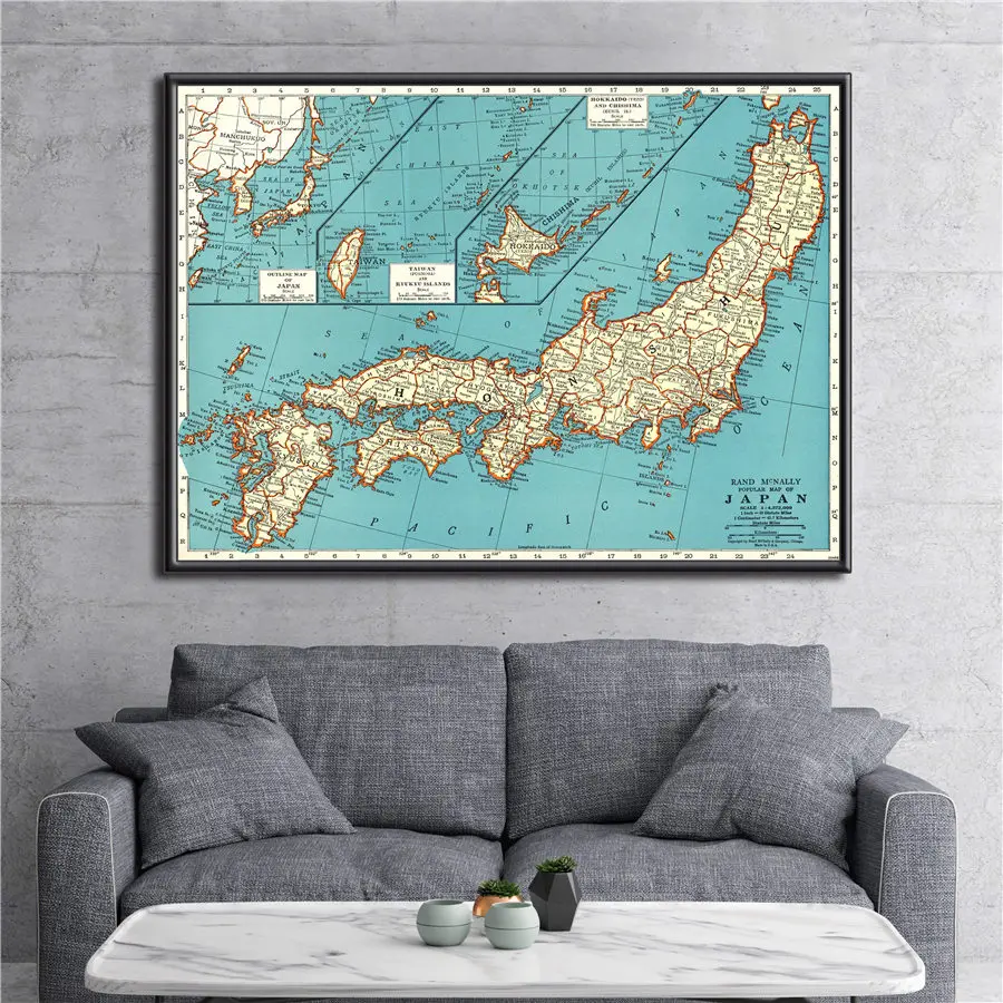 Японское Ретро Карта высокого класса наклейка для офиса дома или школы холст