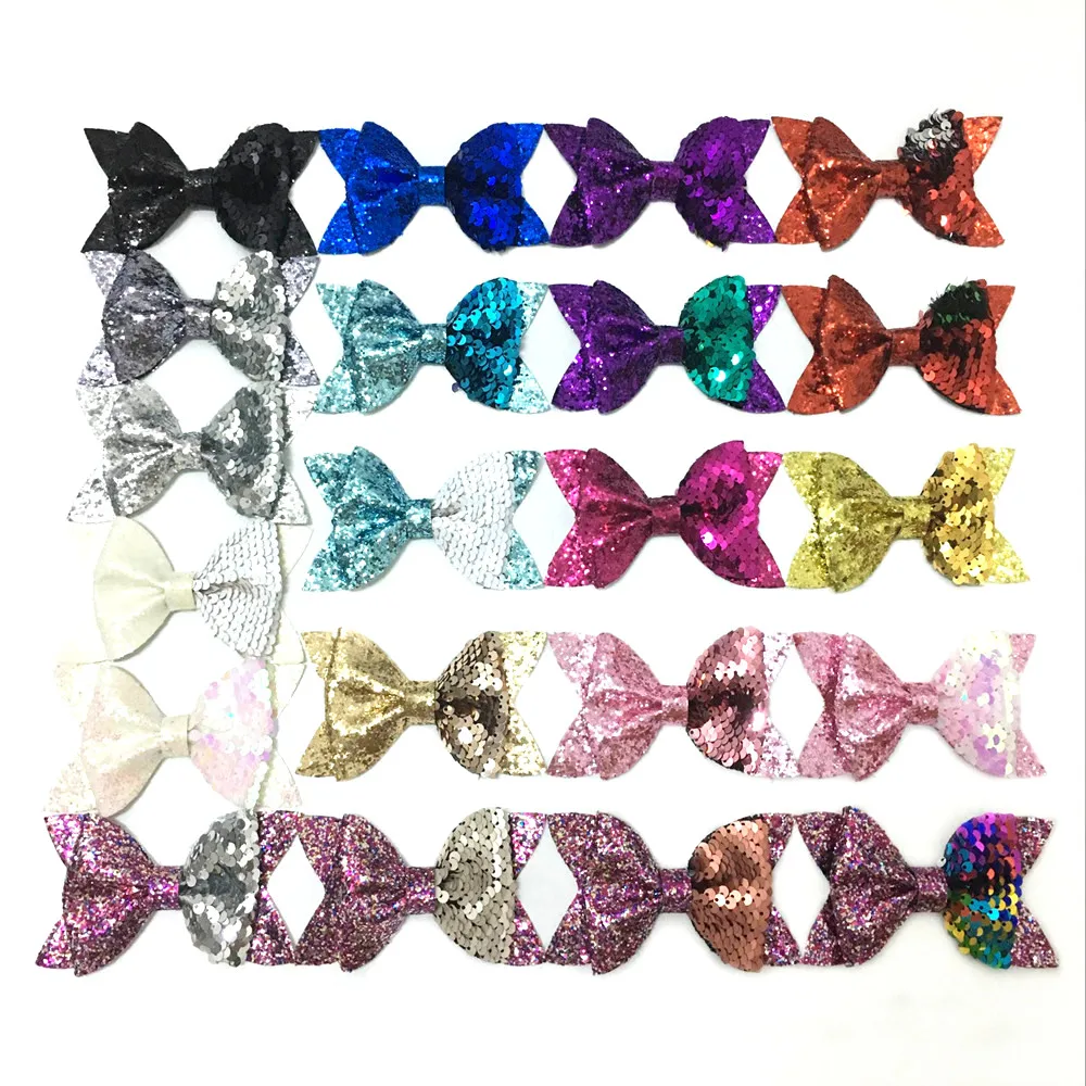 MengNa Sequin Bows,60pcs/lot,4.8inch Girls Reversible Sequin Hair Bow