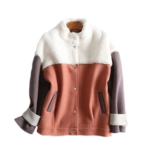 Бейсбольная куртка из овечьей шерсти, Женская Корейская верхняя одежда, зимняя теплая Женская куртка-бомбер, свободная женская верхняя одежда размера плюс, Зимняя