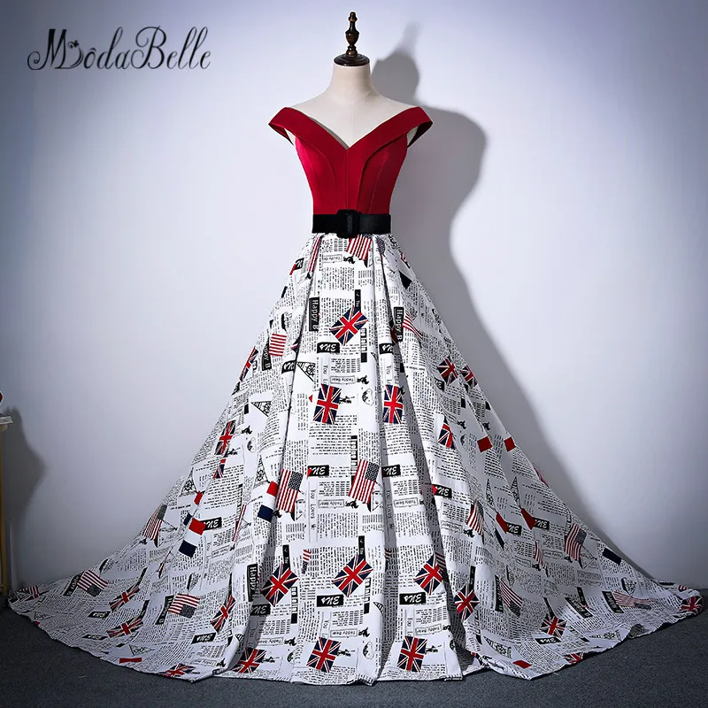 

modabelle Long Prom Dresses 2018 Vestidos De Graduacion Off The Shoulder A Line Printed Patterns Evening Gowns China