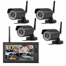 2.4G digital wireless point to point security video recorder system with 4pcs cameras and 7 inch LCD receiver