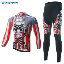Xintown Для мужчин осень Ropa Ciclismo Велоспорт Джерси велосипед Команда Весна Велосипедный спорт 3D Мягкие Длинные Брюки для девочек набор костюм Череп King