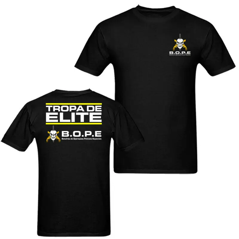 

2019 Fashion Double Side Bope Elite Brazil Special Force Unit Military Police T Shirt Tee Unisex Unisex Tee