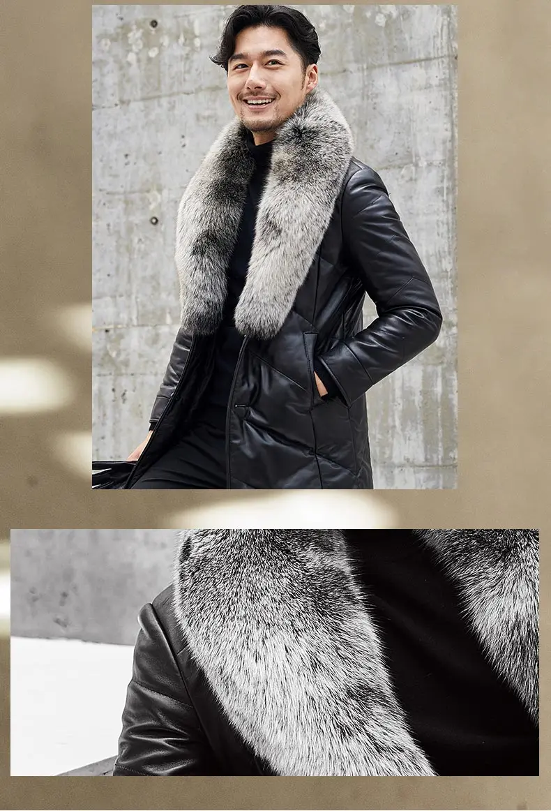 Мужская куртка из натуральной кожи, зимняя куртка с воротником из лисьего меха, Мужская теплая куртка-пуховик, большие размеры, Chaqueta MY1792