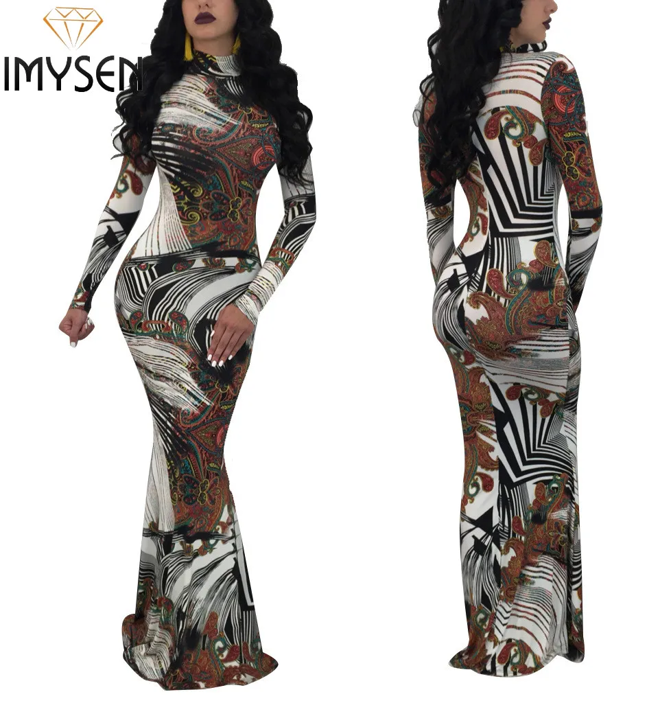 S XXL XXXL IMYSEN Spring Autumn Women Fashion Print Dress Plus Size