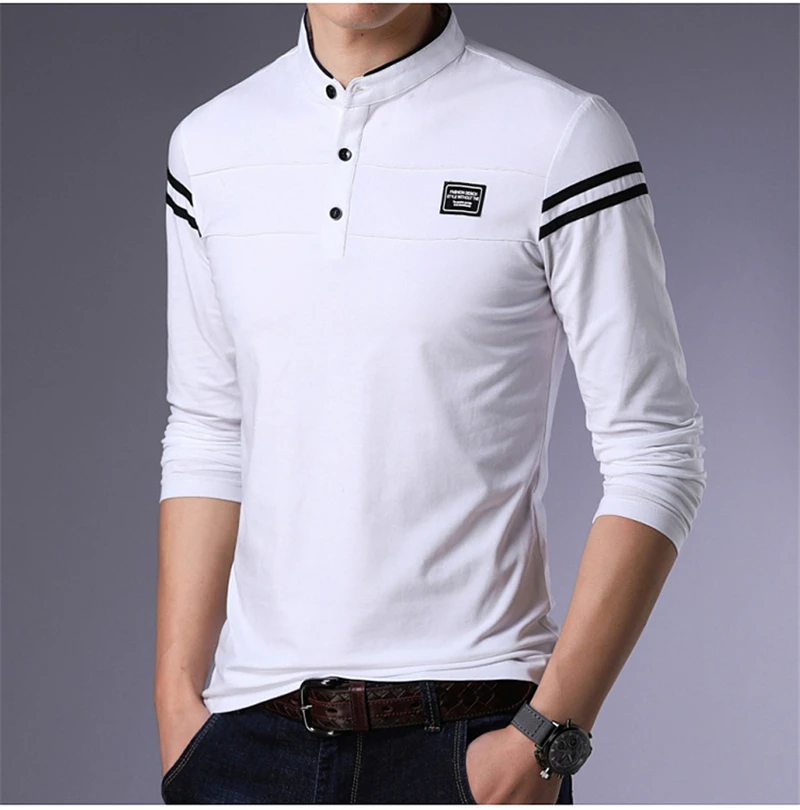 ARCSINX белая мужская рубашка поло с длинным рукавом, Высококачественная брендовая мужская весенне-осенняя Повседневная хлопковая рубашка большого размера, мужские Поло, приталенный крой