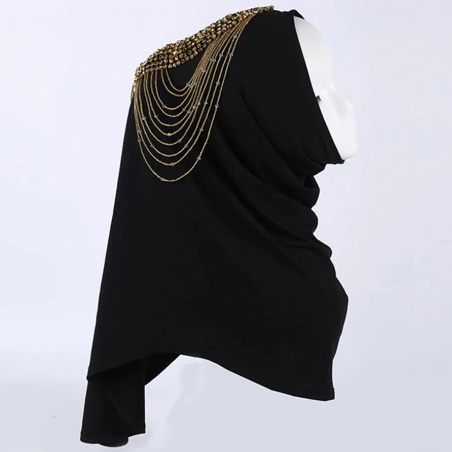 

head scarf one piece easy hijab slip on muslim amira hijeb with rhinestone dangling chains stretchy khaleeji wrapscarf