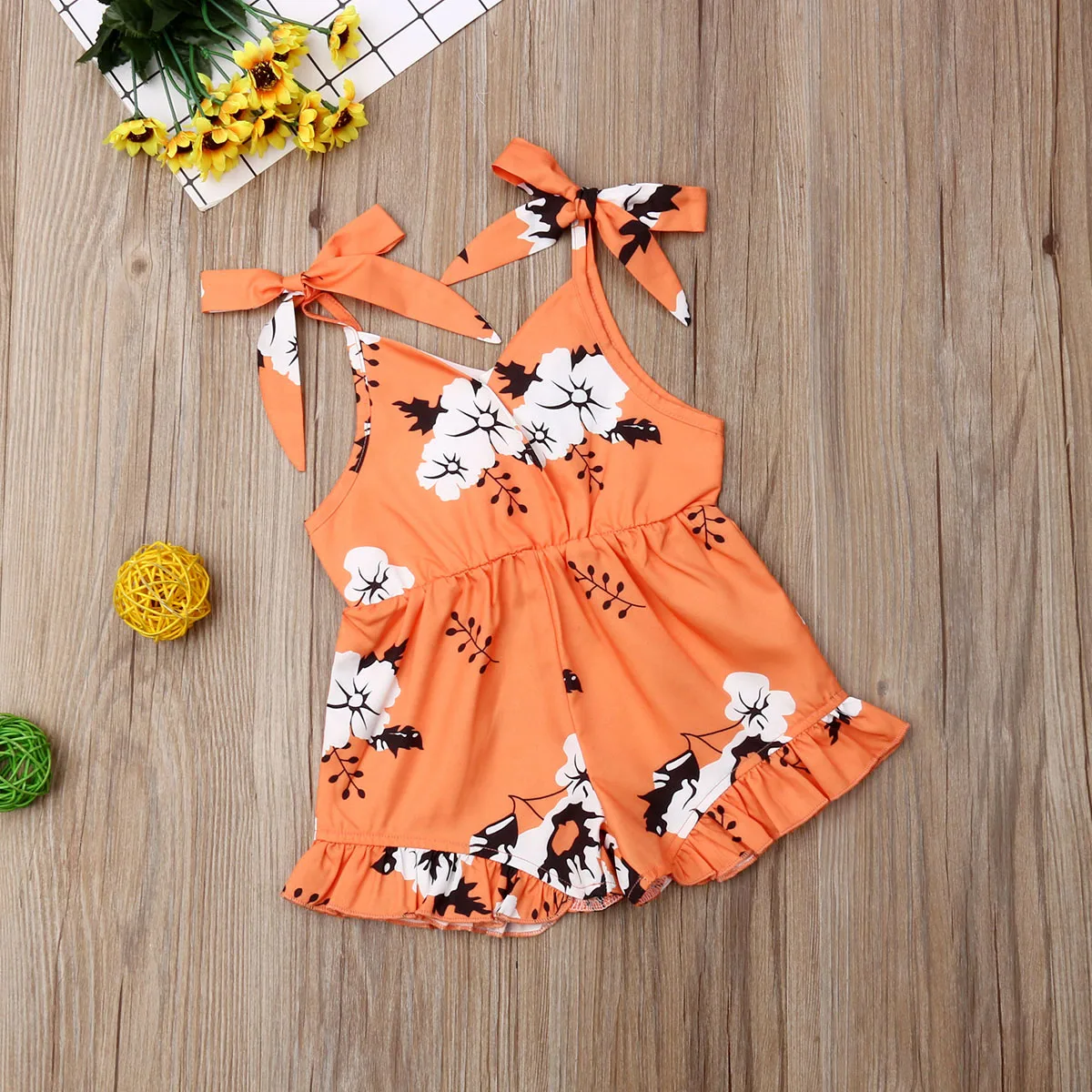 Children Clothes 1 2 3 4 5 6 Years age new cotton Sleeveless bow floral Romper Outfits Jumpsuit kids baby girls Clothing