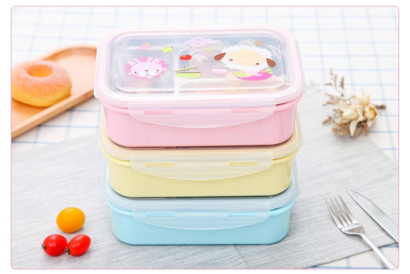 TUUTH 304 Stainless Steel Lunch Box for Kids 3 Grids Water Injection Insulation Portable Food Container Box For Kids Picnic School A10