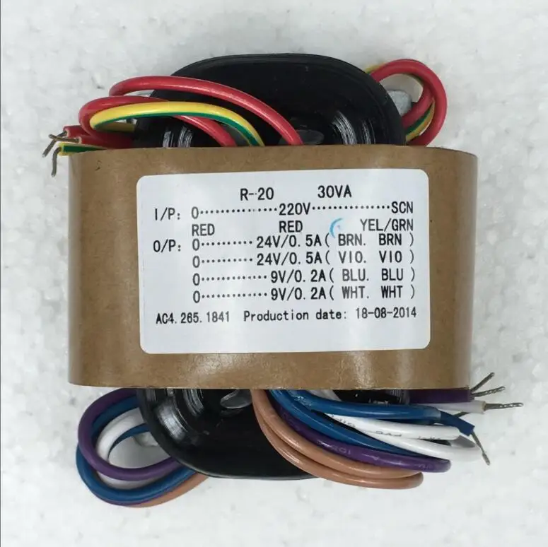 

24V 0.5A 24V 0.5A 9V 0.2A 9V 0.2A R Core transformer 220V 30VA with shield output for DAC decode board amplifier power supply