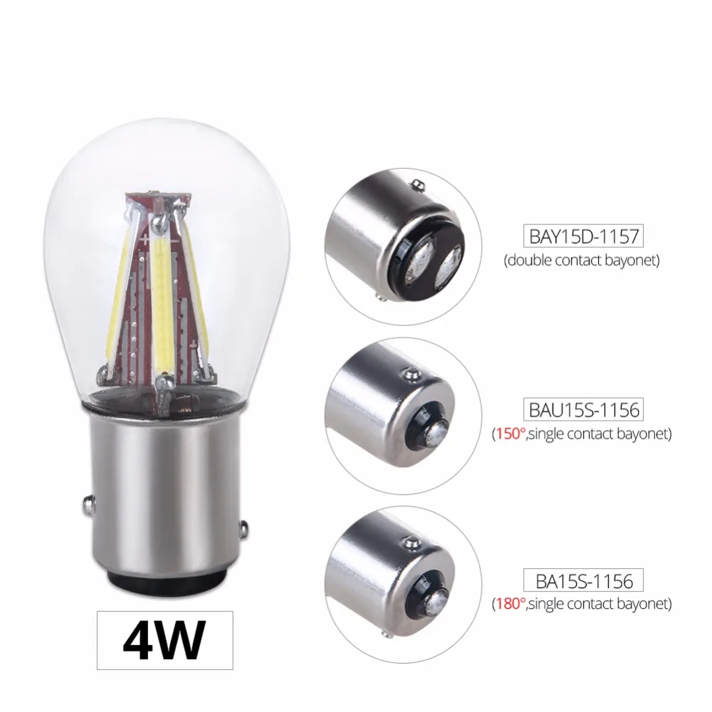 AmmToo P21W 1156 1157 BA15S BAY15D светодиодная лампа для автомобиля S25 филаментный чип 4 Вт