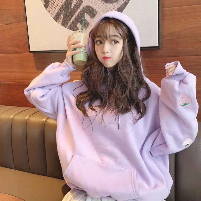 2 цвета Mihoshop Ulzzang Корея женская модная одежда милые Клубничные печати с капюшоном