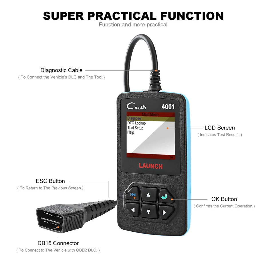 Launch DIY OBDII/EOBD Авто читальный инструмент кодов Creader 4001 OBD частичные функции