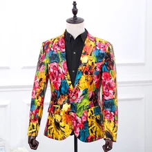 S-3XL! новая весенняя мужская одежда с модным принтом Повседневная PU Тонкий Модный костюм мужской плюс размер сценические костюмы певицы