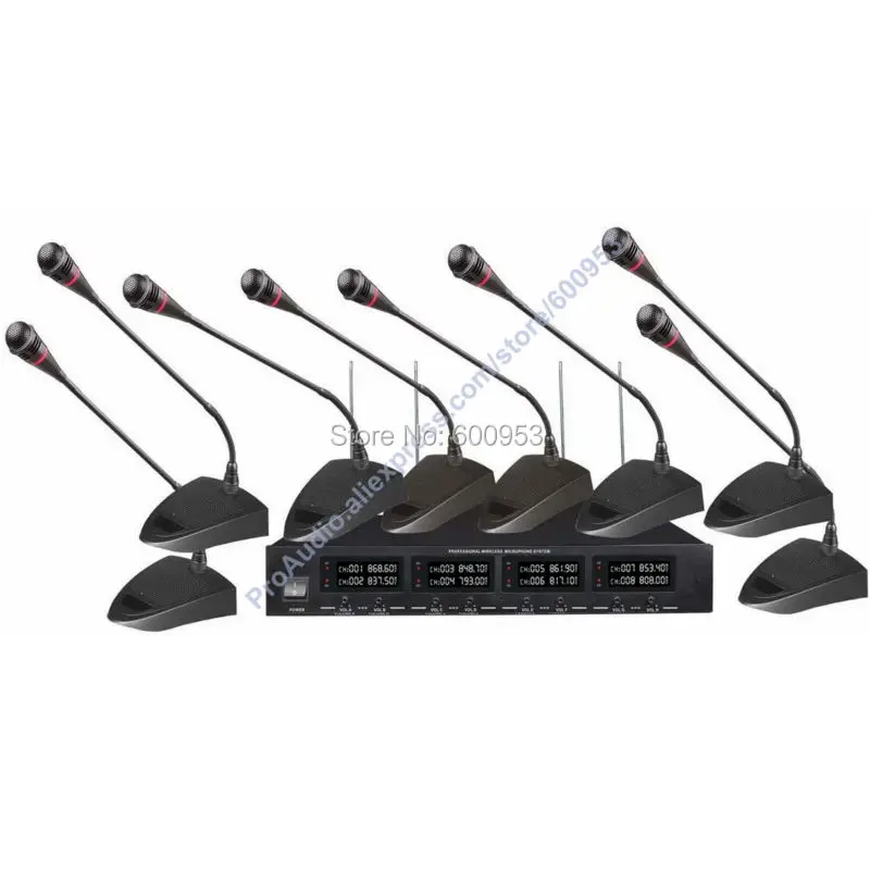 

Professional UHF 8 Channel LED Gooseneck Meeting Conference Microphone Mic System