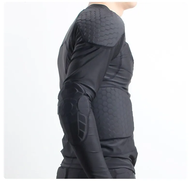 Mens Padded Compression T-Shirt Protective Gear Training Shirt Long Sleeve b3