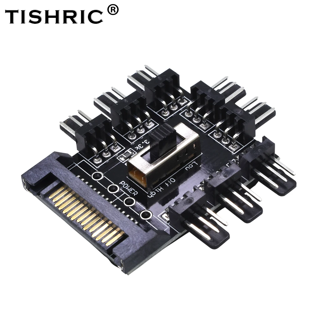 

TISHRIC 2017 Hot Sale 1 to 8 PC Cooler Cooling Fan Hub Splitter Cable PWM SATA Molex 12V 3Pin Power Supply Adapter For Computer
