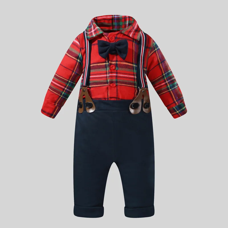 2019 baby boy clothes set spring autumn newborn costume red shirt bodysuit+trousers fashion 2 pieces overalls suit 6-24 month