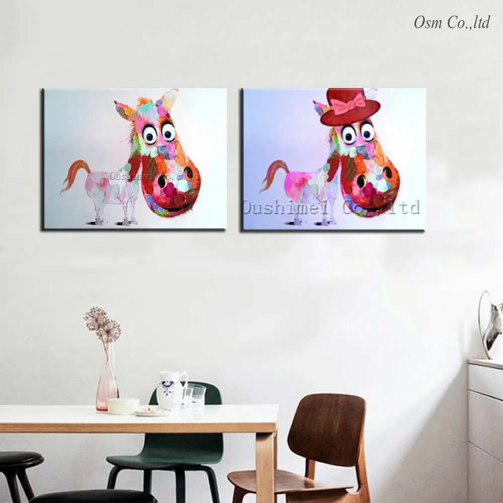 

Hand-painted Lovely Pony Wall Art Beauty Funny Animal Home Decor Modern Oil Painting On Canvas Abstract Picture No Framed