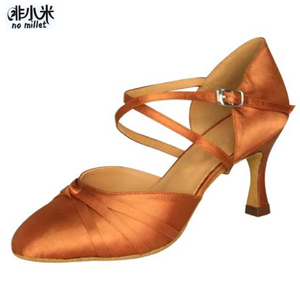 No Millet Practise Women Dance Shoes Low Heel Black Satin Crystal