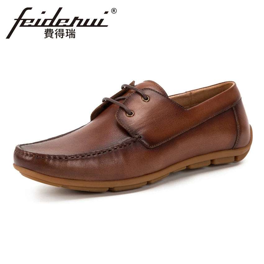 

New Arrival Genuine Leather Men's Comfortable Moccasin Footwear Round Toe Lace up Flat Heels Handmade Man Casual Shoes KUD155
