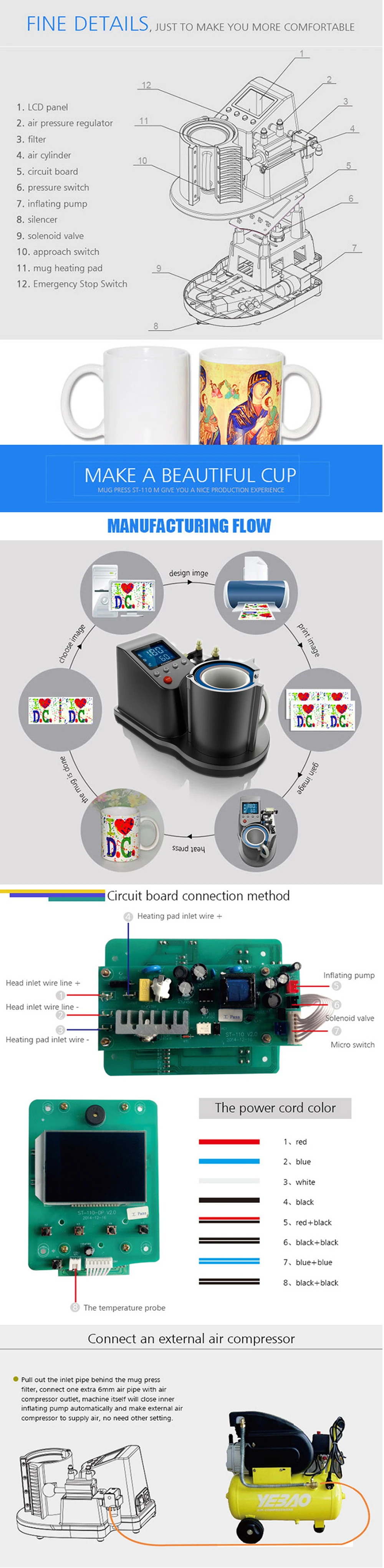 instant printer from phone ST110 Pneumatic Sublimation Vacuum Machine Automatic Heat Press Machine 11OZ Mug Thermal Transfer Coffee Magic Cup Mug Printing instant printer from phone