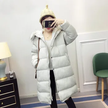 

2019 Korean version Coats Thick Winter Jacket Women Hooded Fur Collar Down Solid color long sleeve pocket coat aa1076