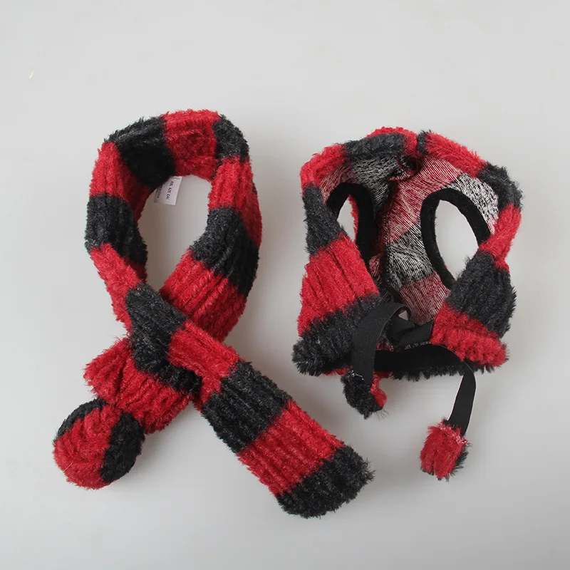 Милый полосатый зимний теплый шарф для собак, шарфы для собак, кошек, домашних животных, вязаная шапка, шапка с меховым шаром, шейный платок