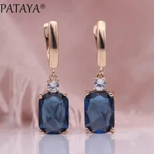 PATAYA – boucles d'oreilles carrées longues, bleu foncé, bijoux de mariage pour femmes, or Rose, creux multicolore en Zircon naturel, 585