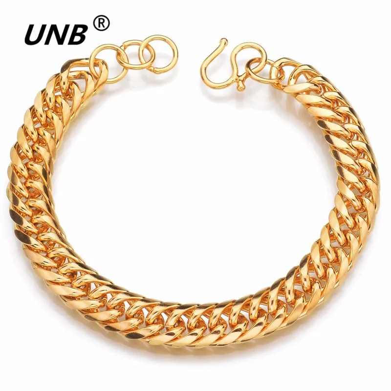 

UNB Fashion Male Accessories Brand Gold Color Copper Bracelet For Man Men's Bracelets Chain Link Arm Bracelet Band Jewelry I4017