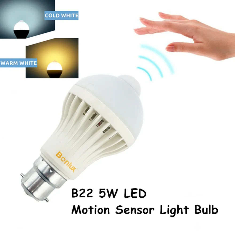 

B22 LED Motion Sensor Light Bulb 5W Bayonet B22 with 50W Halogen Bulb Replacement for Washroom Hallway Cabinet Lighting